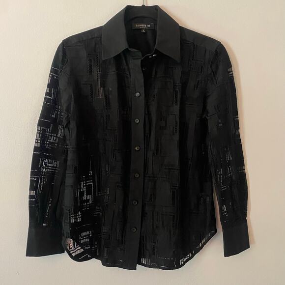 Lafayette 148 Black Translucent Long Sleeve Blouse Cotton Blend Women size Small - Picture 2 of 12